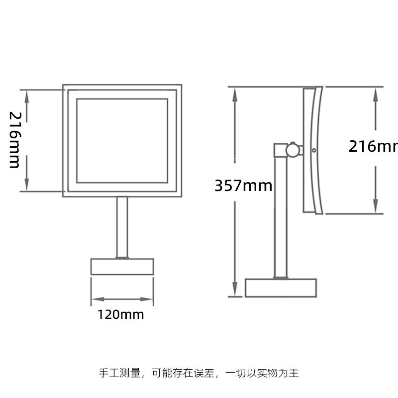 欧式化妆镜LED桌面台式梳妆镜带灯补光镜子3倍5倍放大方形美容镜