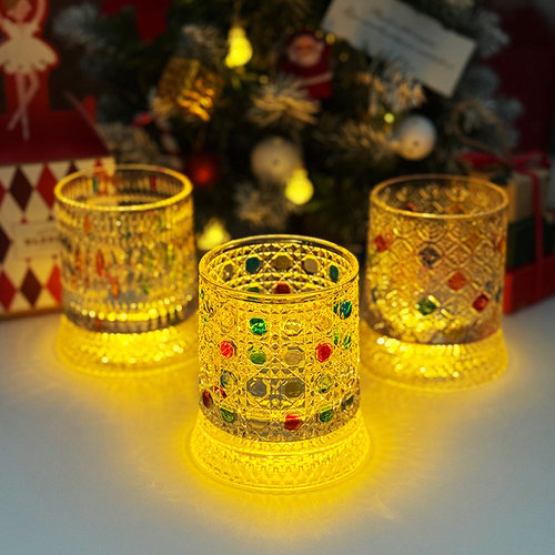 彩绘款【送发光杯垫】发光旋转威士忌酒杯转转解压洋酒杯不倒翁杯