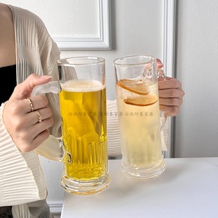 趣味家用水果杯大容量啤酒杯 透明磨砂大力士水手杯带把玻璃杯个性