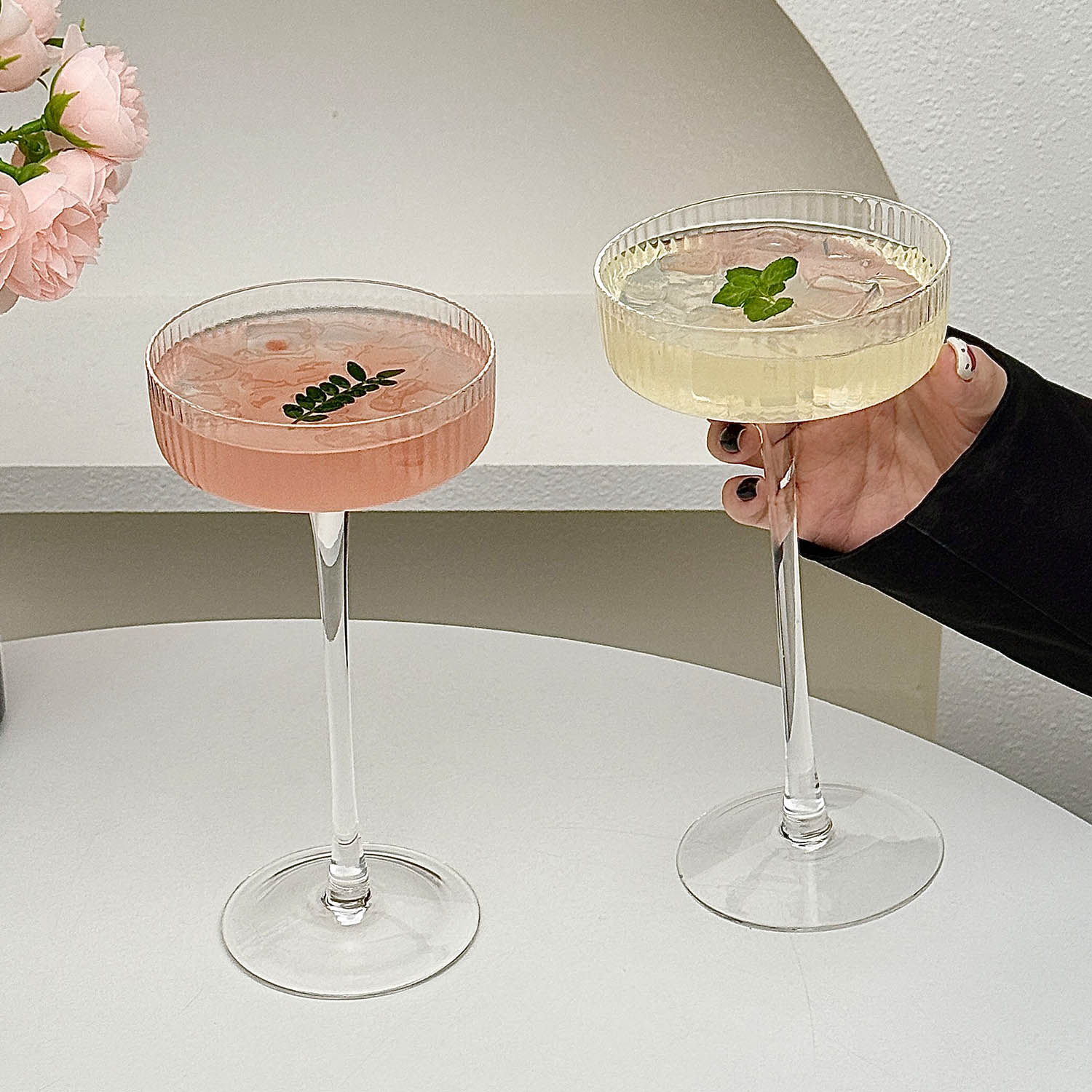 中式复古高脚玻璃鸡尾酒杯