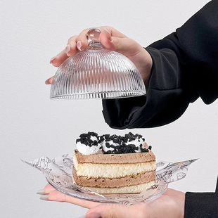 玻璃带盖蛋糕盘小试吃盘水果盘家用糖果盘零食盘点心盘网红甜品盘