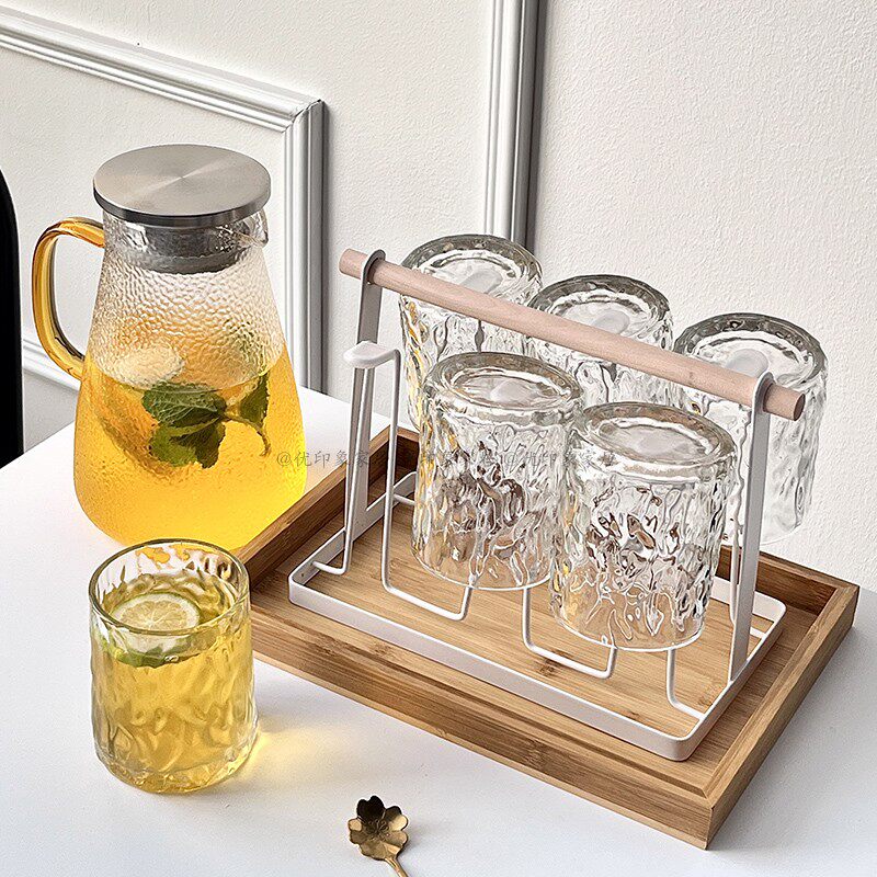 ins加厚玻璃杯家用客厅招待待客高颜值杯子壶套装防烫托盘泡茶壶