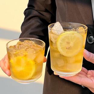 咖啡杯气泡果汁杯家用创意饮料杯子高颜值 ins风层叠竖纹杯冰美式