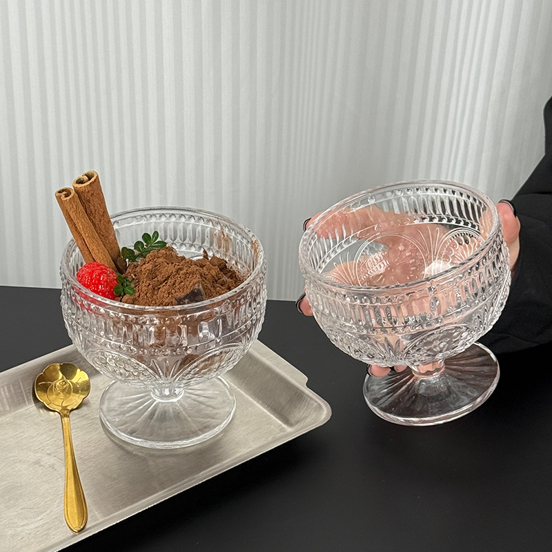 复古浮雕太阳花冰淇淋甜品杯