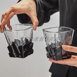 轻奢曜黑冰块透明玻璃喝水杯家用高颜值冷饮果汁饮料杯威士忌酒杯