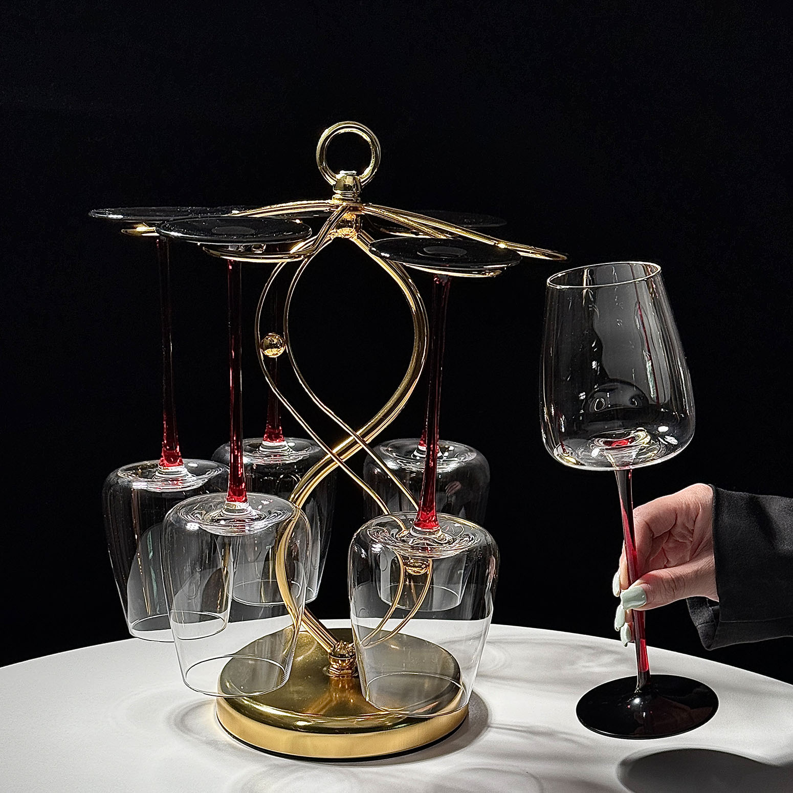 轻奢红酒杯套装高档家用黑领结葡萄酒杯香槟杯高脚杯子醒酒器条纹