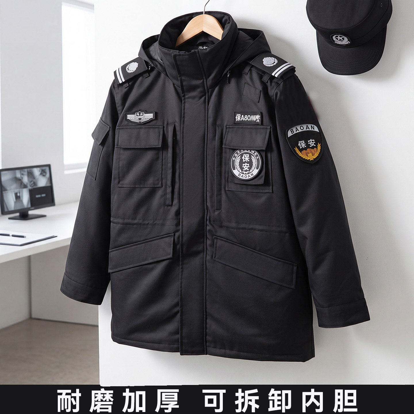 保安工作服冬装棉服加厚多功能防寒棉衣保安作训服大衣男冬季制服