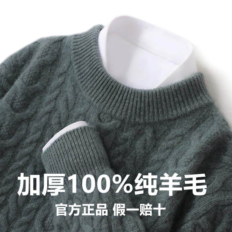 重磅加厚100%纯羊毛衫男半高领毛衣扭花秋冬季宽松针织打底羊绒衫