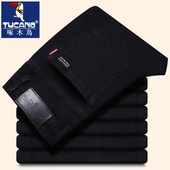 弹力直筒宽松休闲加绒长裤 厚款 男 男2026春秋冬季 啄木鸟黑色牛仔裤