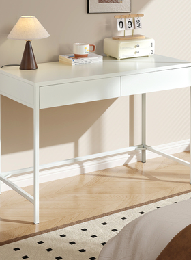 YDD拾光铁艺书桌白色 家用学习电脑桌子 卧室全金属梳妆台带抽屉