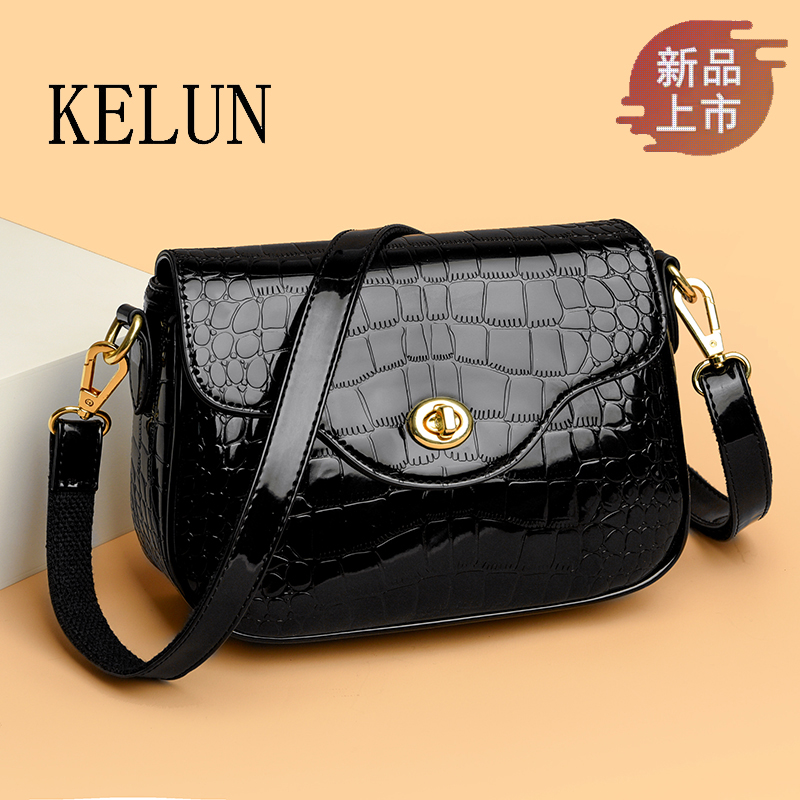 品牌真皮女包高端大气上档次鳄鱼纹漆皮单肩斜挎中年妈妈亮面小包