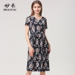 妙采MIAOCAI妈妈穿的裙子气质显瘦中年女薄款宽松妈妈夏装连衣裙
