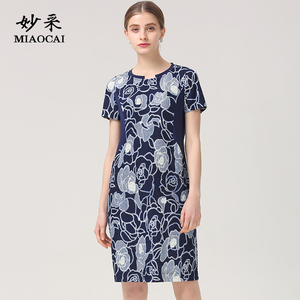 妙采MIAOCAI妈妈新款夏装中长款连衣裙时尚减龄洋气中老年裙子女