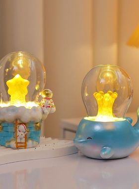 创意发光海豚小夜灯卧室装饰品生日礼物送女生闺蜜卡通治愈系摆件