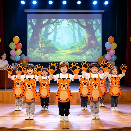 老虎角色扮演服饰幼儿动物乐考演出马甲卡通小老虎绘本剧道具套装