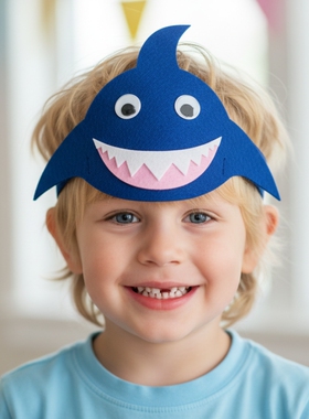 鲨鱼头饰海洋动物儿童装扮道具运动会活动日披风披肩斗篷服饰装扮