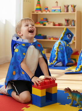 恐龙披风连帽儿童卡通斗篷 万圣节装扮生日派对表演服男女孩蓝色
