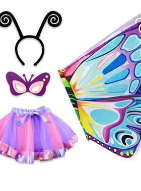 蝴蝶翅膀小女孩背饰儿童奇妙花仙子面具发箍套装道具粉色裙子礼物