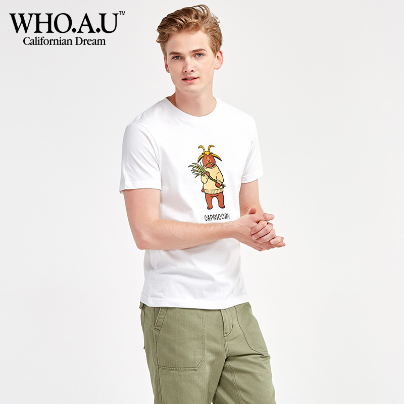 WHO£®A£®UÏļ¾Ð¿îÄÐÊ¿12ÐÇ×ùÓ¡»¨¶ÌÐäÔ²Áì¿íËÉÊæÊÊTÐôÄп