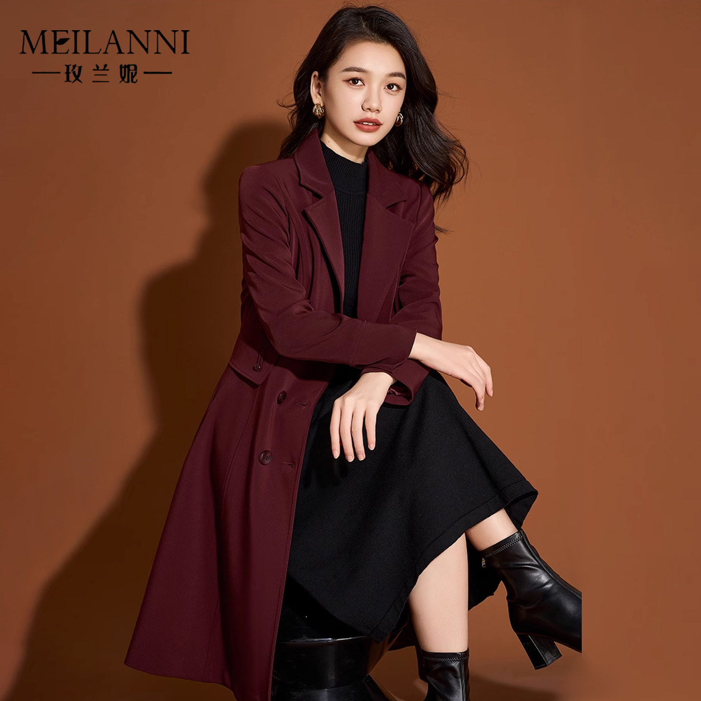 贵夫人品牌风衣外套女士春秋高端大气上档次洋气妈妈红色西装大衣