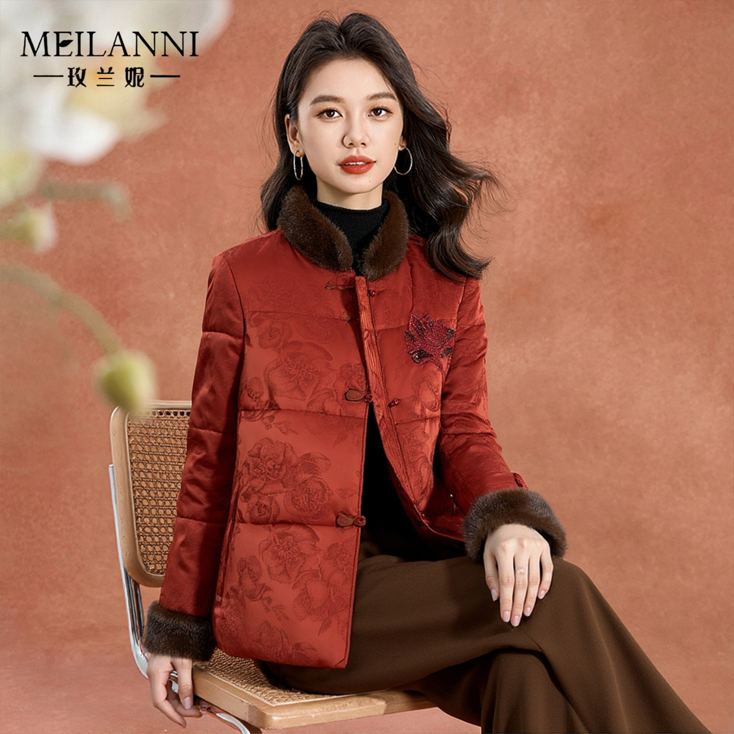 玫兰妮新中式红色棉服气质小棉袄