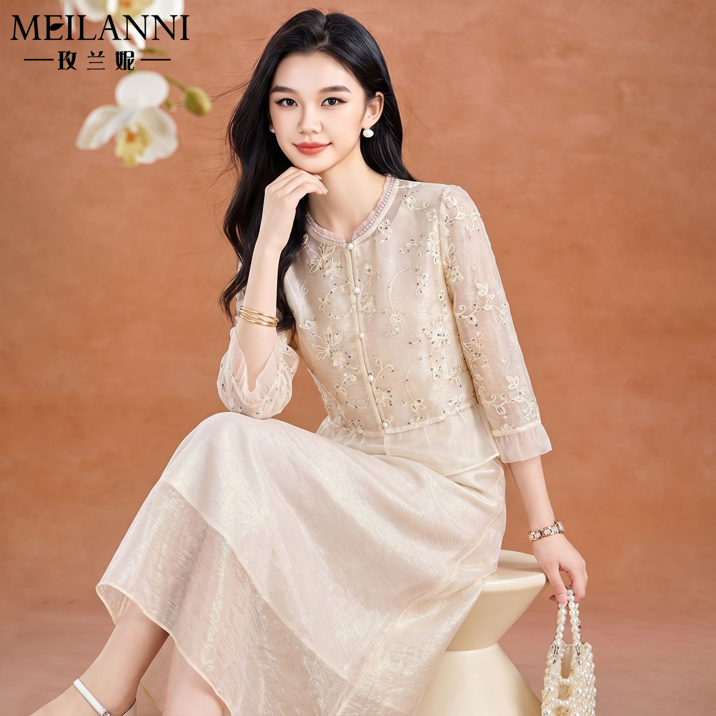 新中式天丝连衣裙春夏2026新款喜妈妈婚宴礼服轻奢高级感高端套装