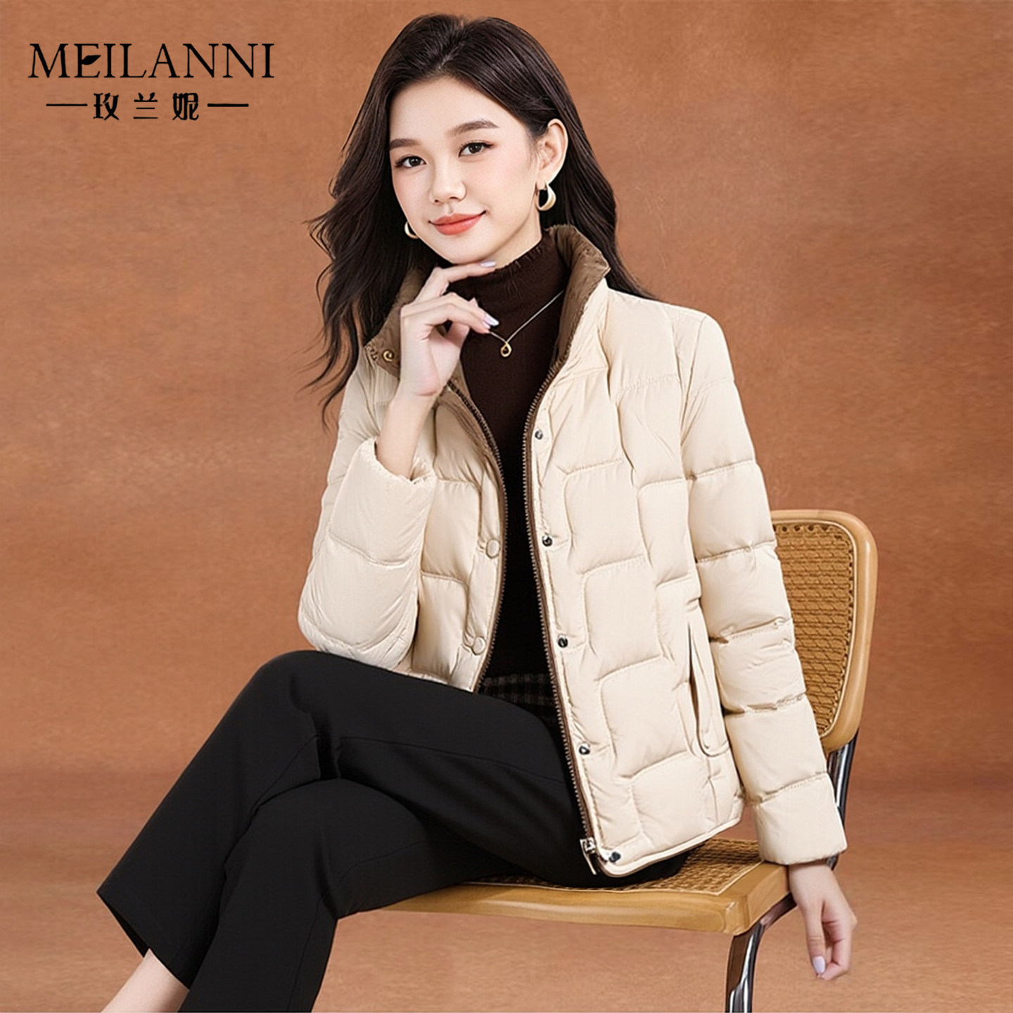 玫兰妮菱格棉服气质高级感小棉袄图片