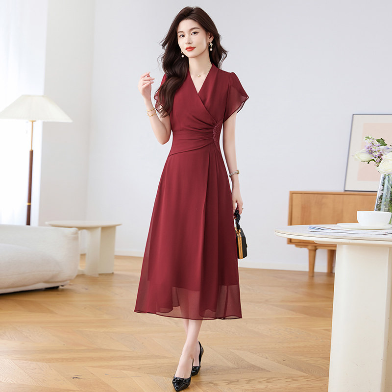 喜婆婆妈结婚红色礼服爆款连衣裙