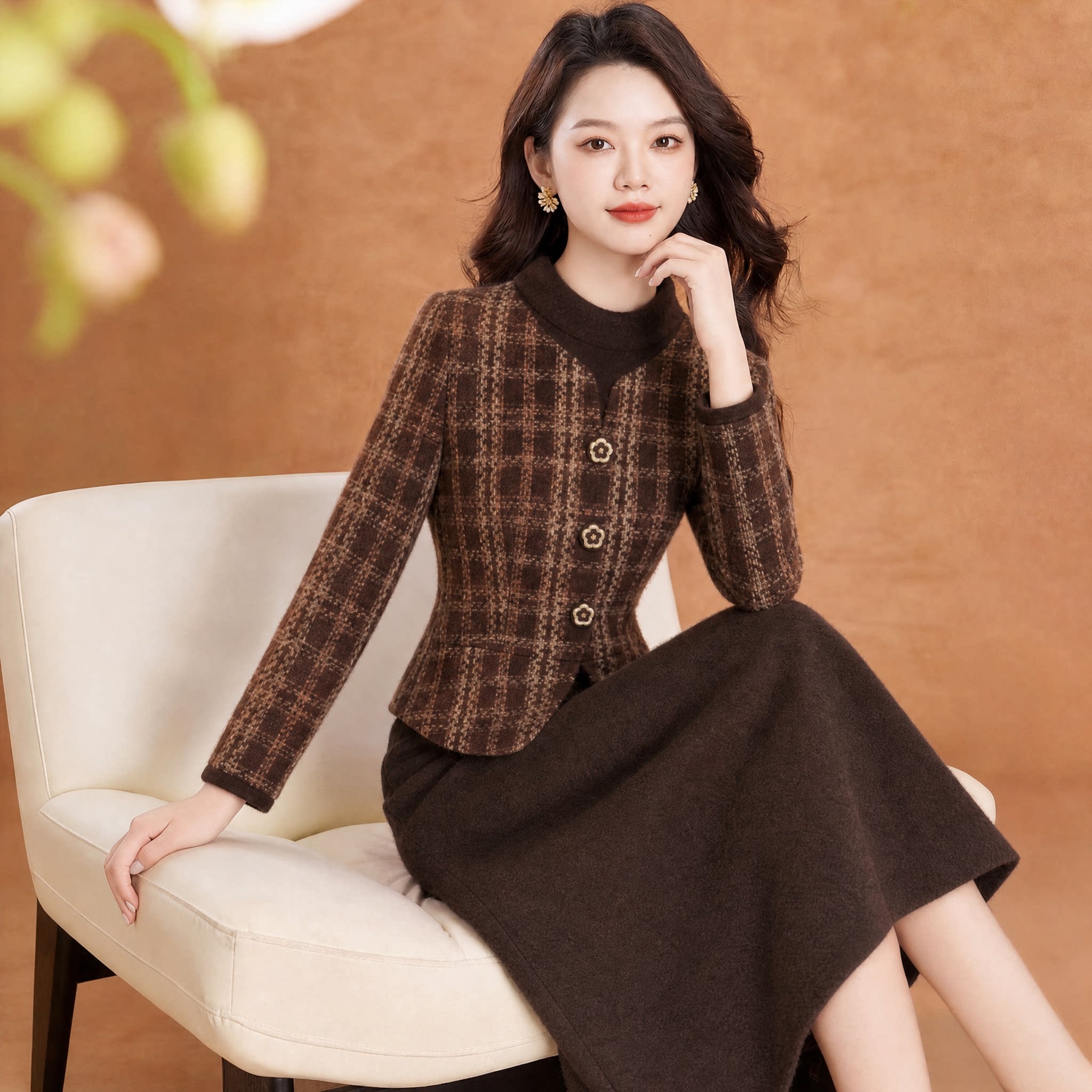 小香风毛呢连衣裙女轻奢高级感