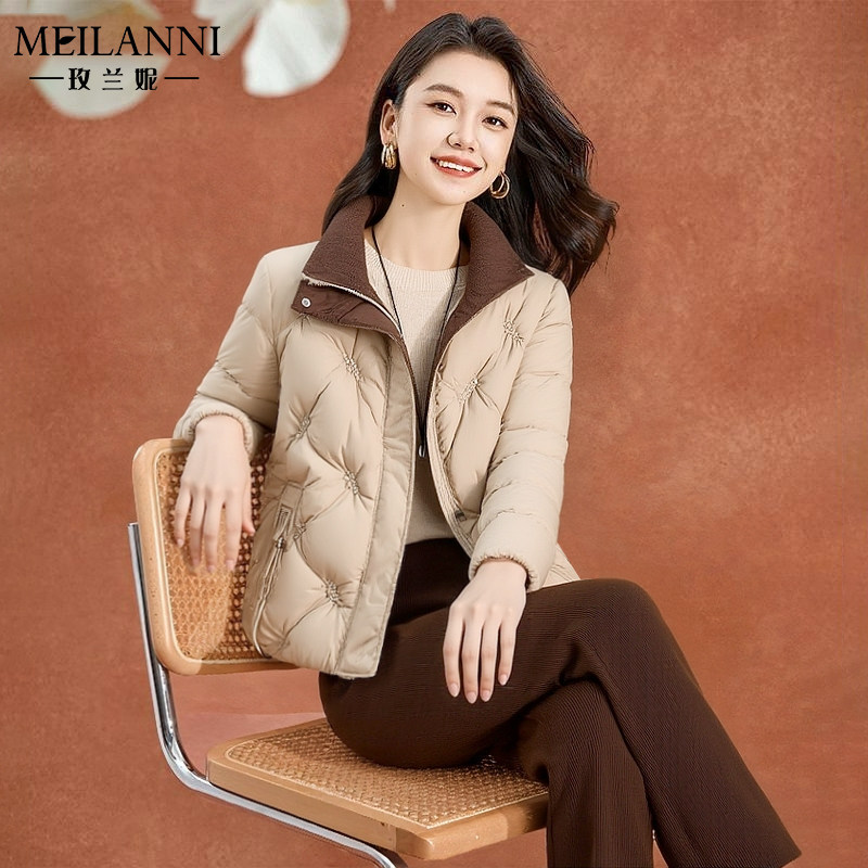 菱格短款棉服女款2026新款冬季小个子品牌洋气轻薄小棉袄夹棉外套
