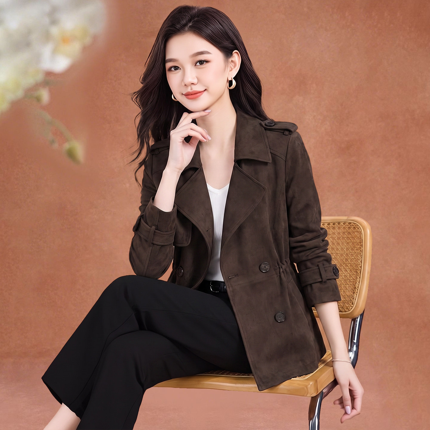 小个子女士短外套秋妈妈精致穿搭