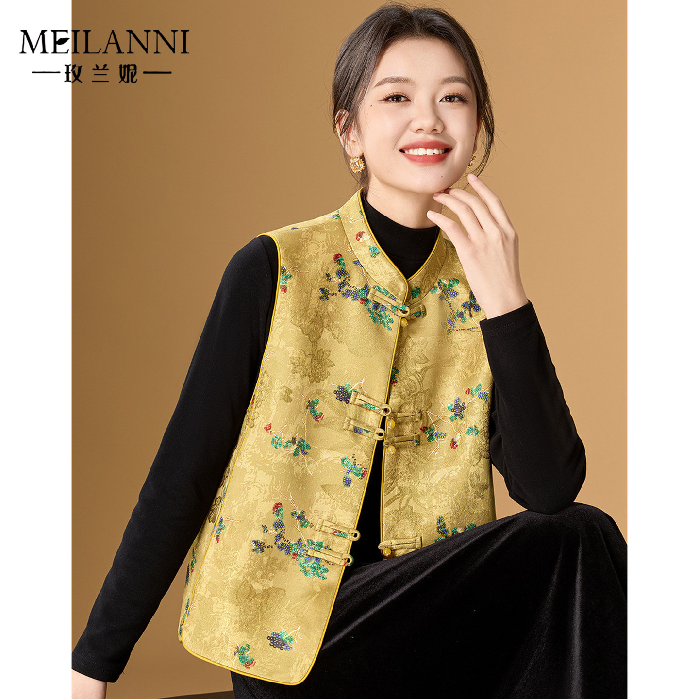 玫兰妮女装新中式提花叠穿马夹
