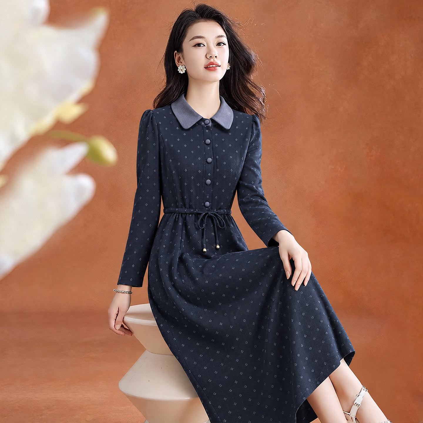 长袖连衣裙女轻奢高级感小香风