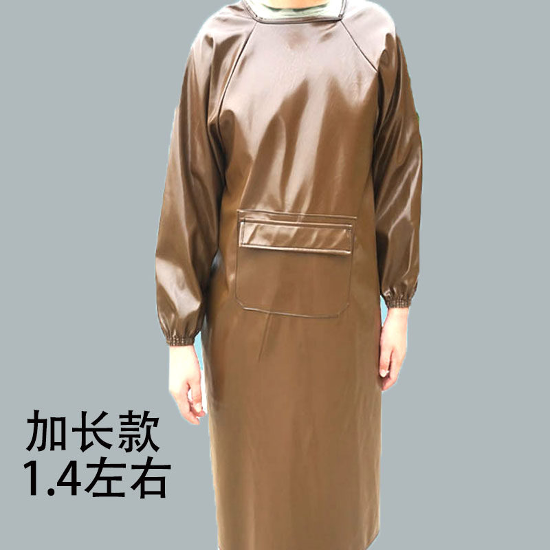 长袖皮围裙反穿衣工作服拉链加盖口袋皮革罩衣男女防水防油加长,家庭/个人清洁工具,围裙,淘宝优惠券,粉丝福利购,淘宝优惠卷