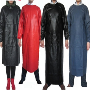 厨房围裙防水防油皮罩衣厨房长袖 工作服 皮革围裙家务清洁专用长款