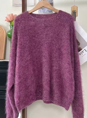 （清）软糯慵懒风圆领长袖纯色针织衫-T803（实物以直播间为准）