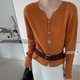 T470 实物以直播间为准 V领 韩系慵懒感针织开衫 清 时尚