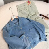 实物以直播间为准 翻领字母刺绣亮片牛仔外套621 清 秋季