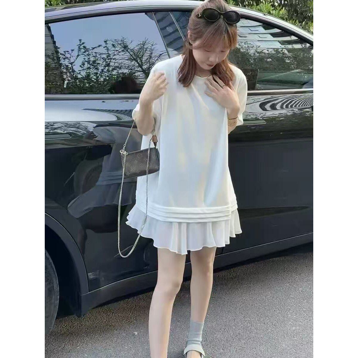 （清）网纱荷叶边拼接短袖T桖2683（实物以直播间为准）