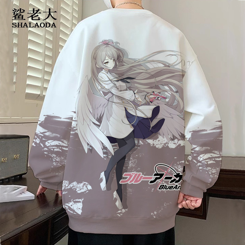 蔚蓝档案周边卫衣外套男生新款桐藤渚加绒厚上衣卡通印花长袖T恤