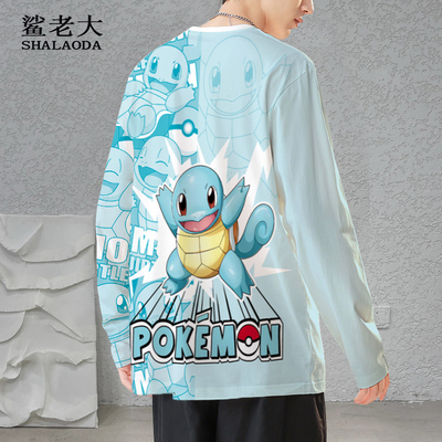 设计感小众长袖T恤男生秋季新款卡通印花内搭圆领打底二次元上衣