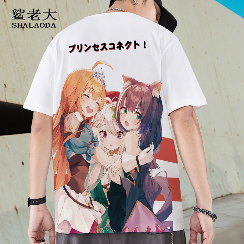 2025新款短袖T恤男公主连结ReDive动漫周边夏季宽松痛衣落肩半袖