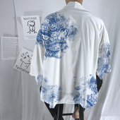 加肥休闲衬衫 男士 道袍外套ins潮牌中国风醒狮印花kimono披风大码