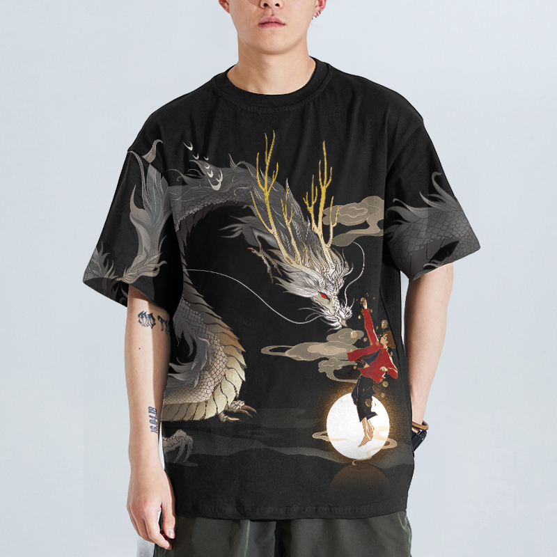 中国风男士短袖T恤男潮流龙纹