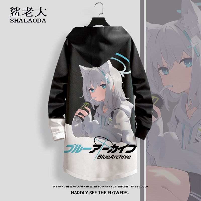 日系潮牌风衣外套男蔚蓝档案动漫周边中长款连帽大衣宽松加厚开衫