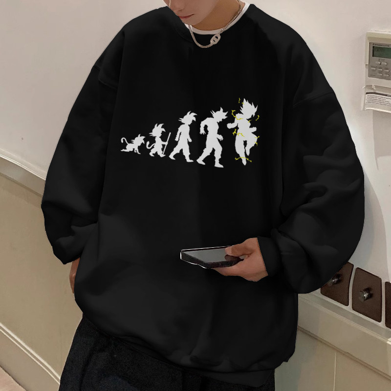 ins潮牌卫衣男款早春外套七龙珠动漫联名痛衣薄款休闲圆领长袖T恤 - 实物图
