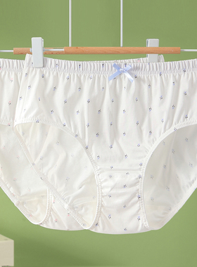 纯棉内裤女士100%全棉三角裤大码中高腰白色印花裤头宽松轻薄透气