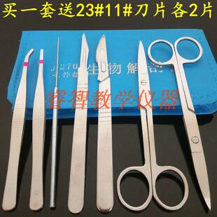 不锈钢解剖器七件套7件套生物解剖工具剪刀针镊子实验器材送刀片