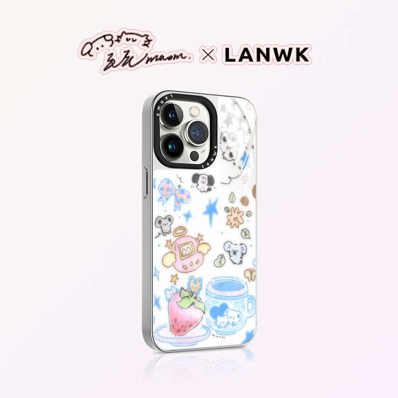 LANWKx毛毛maom联名款适用于iPhone15promax手机壳个性新款苹果13por高端卡通玻璃防摔14拓麻歌子保护套15ip-封面