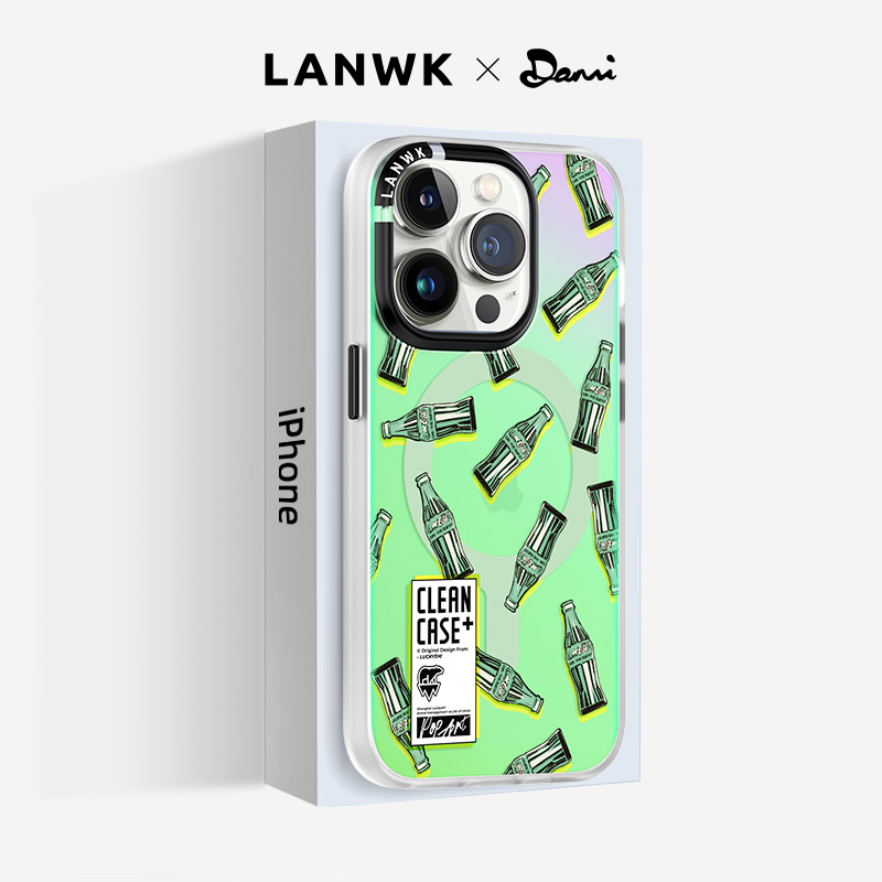 【2件5折】LANWK适用苹果14promax磁吸高级感手机壳iPhone硅胶软壳防摔13pro镜面新款男女保护套波普-可乐